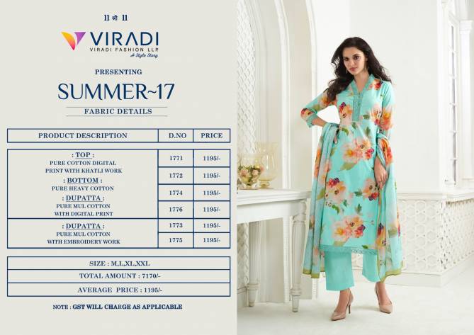 Viradi Summer Vol 17 By Vinay Pure Cotton Digital Printed Kurti With Bottom Dupatta Wholesalers In Delhi
